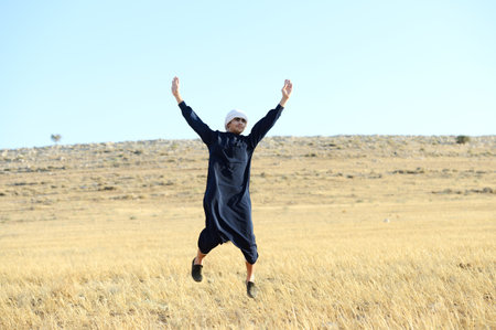 Arabic young man in natureの写真素材