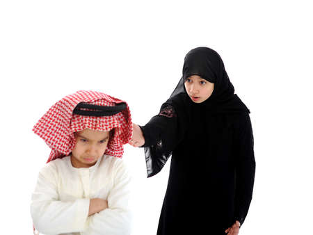 Arabian sister and brother arguingの写真素材