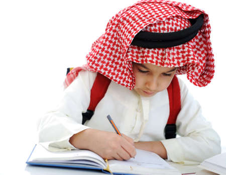 Arabic little boy writingの写真素材