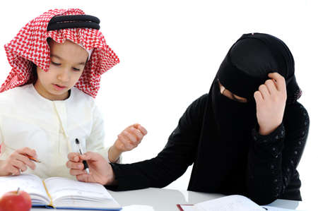 Muslim Arabic boy and girl at schoolの写真素材