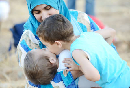 Mom with baby in natureの写真素材