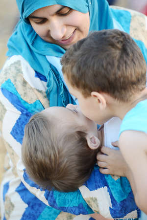 Mom with baby in natureの写真素材