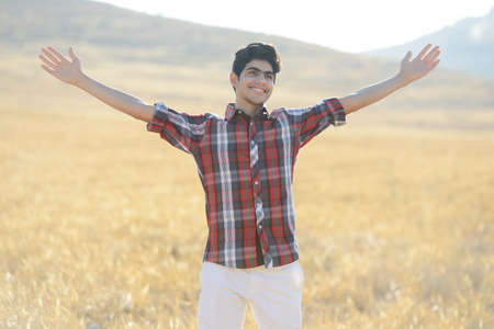 Guy enjoying in natureの写真素材