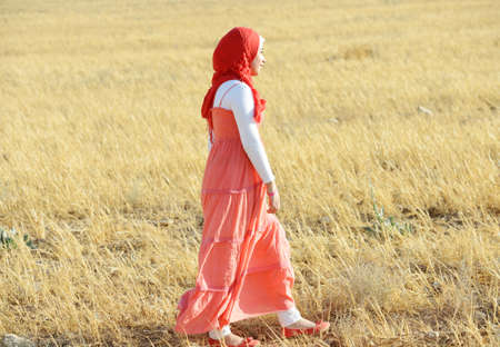 Muslim girl enjoying in natureの写真素材