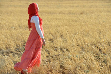 Muslim girl enjoying in natureの写真素材