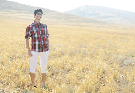 Guy enjoying in natureの写真素材