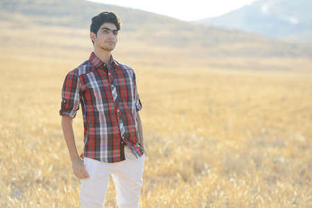 Guy enjoying in natureの写真素材