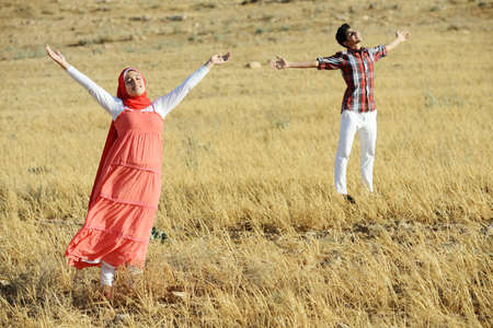 Arabic youth enjoying in natureの写真素材