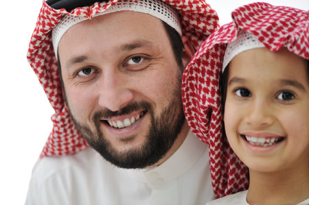 Middle eastern son and his fatherの写真素材