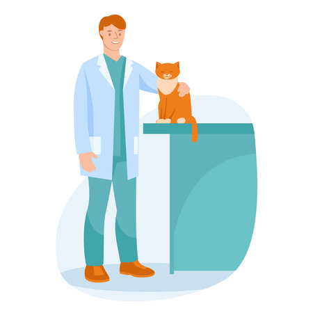 Veterinarian with a cat. Vector illustration.のイラスト素材