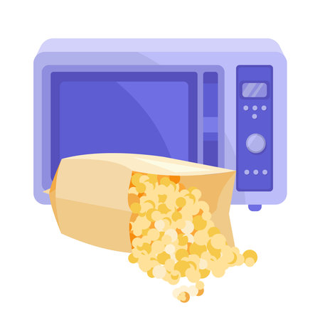 Popcorn in a bag before the microwave. Vector flat illustration. white backgroundのイラスト素材