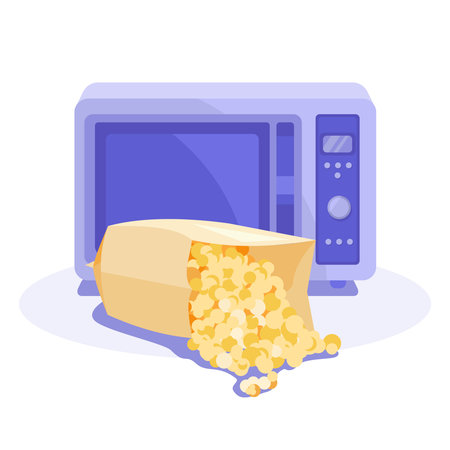 Popcorn in a bag before the microwave. Vector flat illustration.のイラスト素材