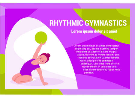 Banner rhythmic gymnastics for children. Little girl with a ball. Vector illustration in flat cartoon.のイラスト素材