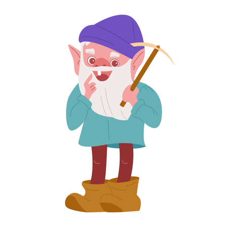 Garden gnome with a pickaxe. Vector illustration in cartoon style. Isolated on a white background.のイラスト素材