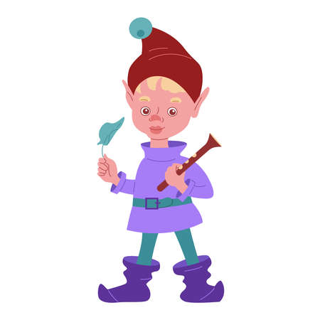 Child boy leprechaun with a pipe. Vector illustration in cartoon style. Isolated on a white background.のイラスト素材
