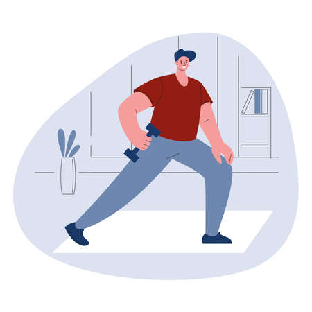 Man is doing morning exercises. Vector illustration in flat style.のイラスト素材