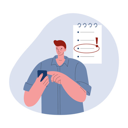 Man makes a to-do list. Vector illustration in flat style.のイラスト素材
