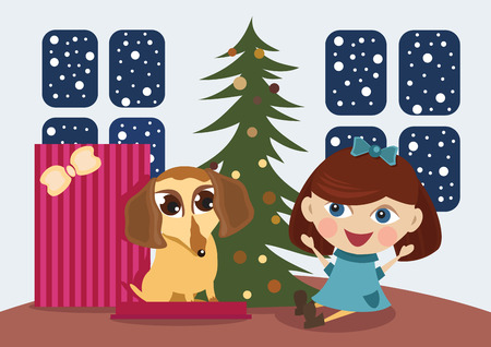 Puppy a Christmas giftのイラスト素材
