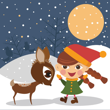 Girl with the reindeer のイラスト素材