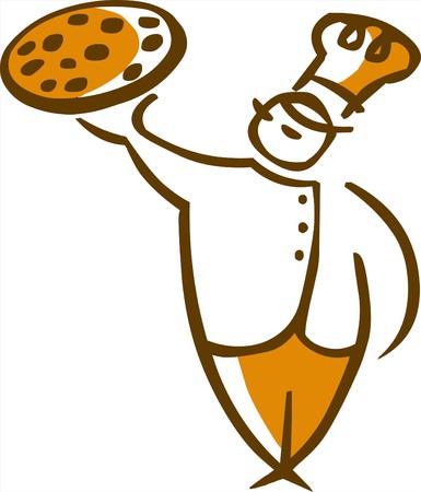 cartoon illustration of a cook with a pizza , illustrationのイラスト素材