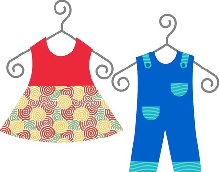 baby clothes hanging on clothes hanger, dress and suitのイラスト素材