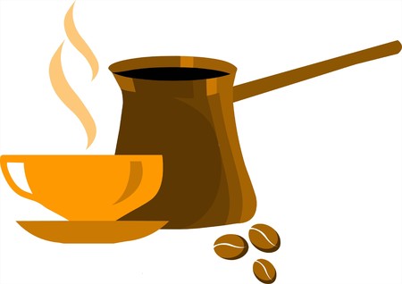 yellow cup of coffee with coffee beanのイラスト素材