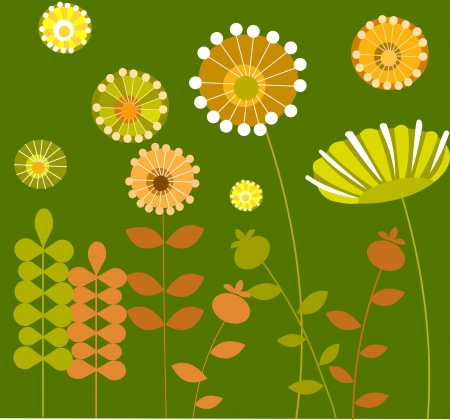 colorful abstract flower garden with green backgroundのイラスト素材