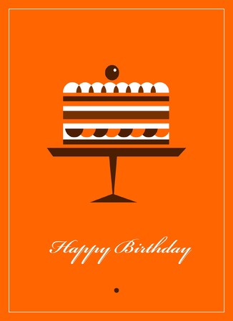  greeting card for birthday with chocolate cake on orange backgroundのイラスト素材