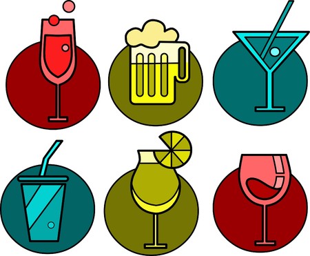 Set of colorful six drink and glasses のイラスト素材