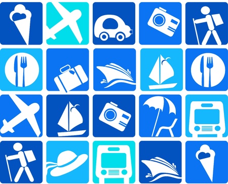 traveling and transportation icon set , in blue colorsのイラスト素材