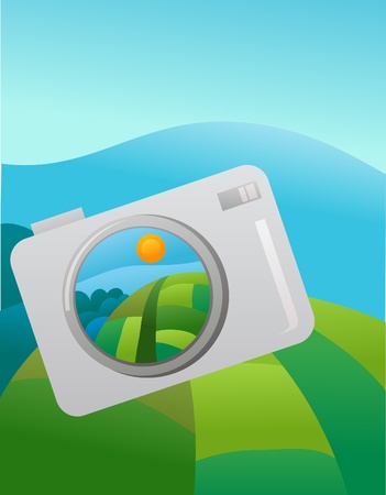 camera taking outdoor photography , vector illustrationのイラスト素材
