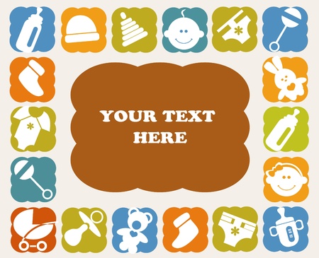 newborn baby card template with toys and babies accecoriesのイラスト素材