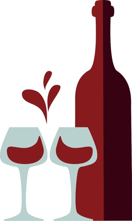 wine bottle and clink glasses with red wine splash (love like heart)のイラスト素材