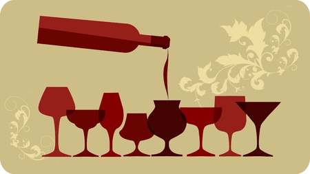 pour of wine into wine glasses, on retro backgroundのイラスト素材