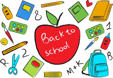 Back to school colorful accessories, vector illustrationのイラスト素材