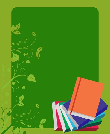school books on green board background, vector illustrationのイラスト素材