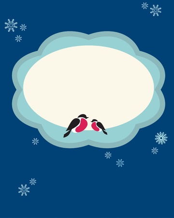 two Bullfinch birds,  christmas card templateのイラスト素材