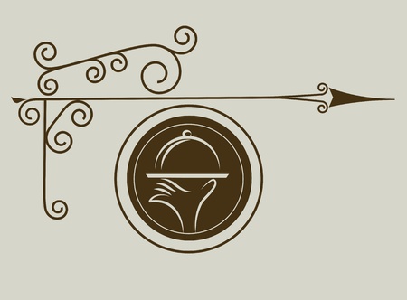 antique street sign of restaurantのイラスト素材