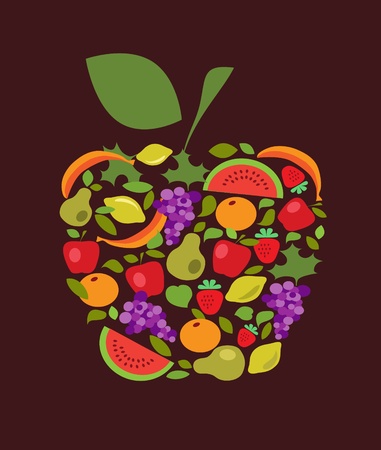 apple with fruits and vegetables patternのイラスト素材
