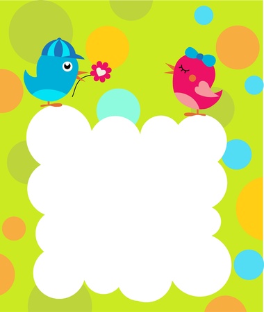  greeting card template with two birdsのイラスト素材