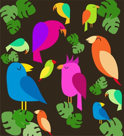 colorfull parrots on treesのイラスト素材