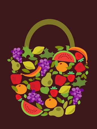 bag with fruits and vegetables patternのイラスト素材