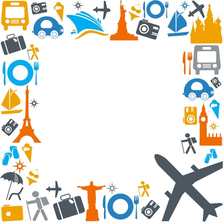 colorful traveling and transportation iconsのイラスト素材