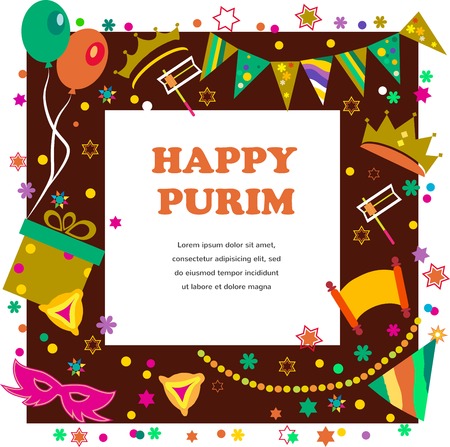 Jewish holiday Purim set of elements for design. Vector illustrationのイラスト素材