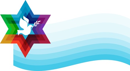 peace pigeon on background of blue waves. illustrationのイラスト素材