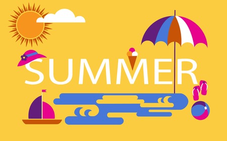 summer time, seasonal vacation at the beach. illustrationのイラスト素材