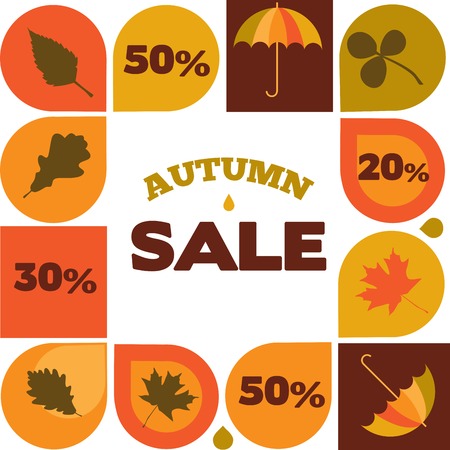 autumn sale illustration with seasonal icons and discount. illustrationのイラスト素材