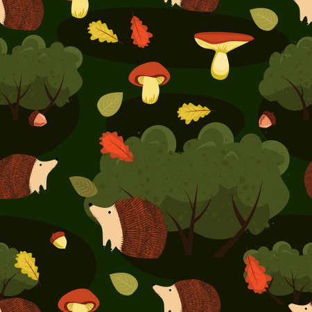 Autumn forest seamless pattern with cute animals