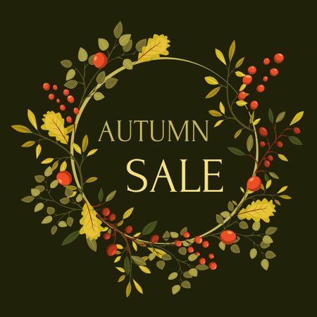 The template of the leaflet of the autumn sale with the inscription. Bright autumn leaves. Poster, postcard, label, banner design. Bright geometric background.のイラスト素材