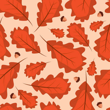 hello september autumn pattern vector background oak leaves, mushroomsのイラスト素材
